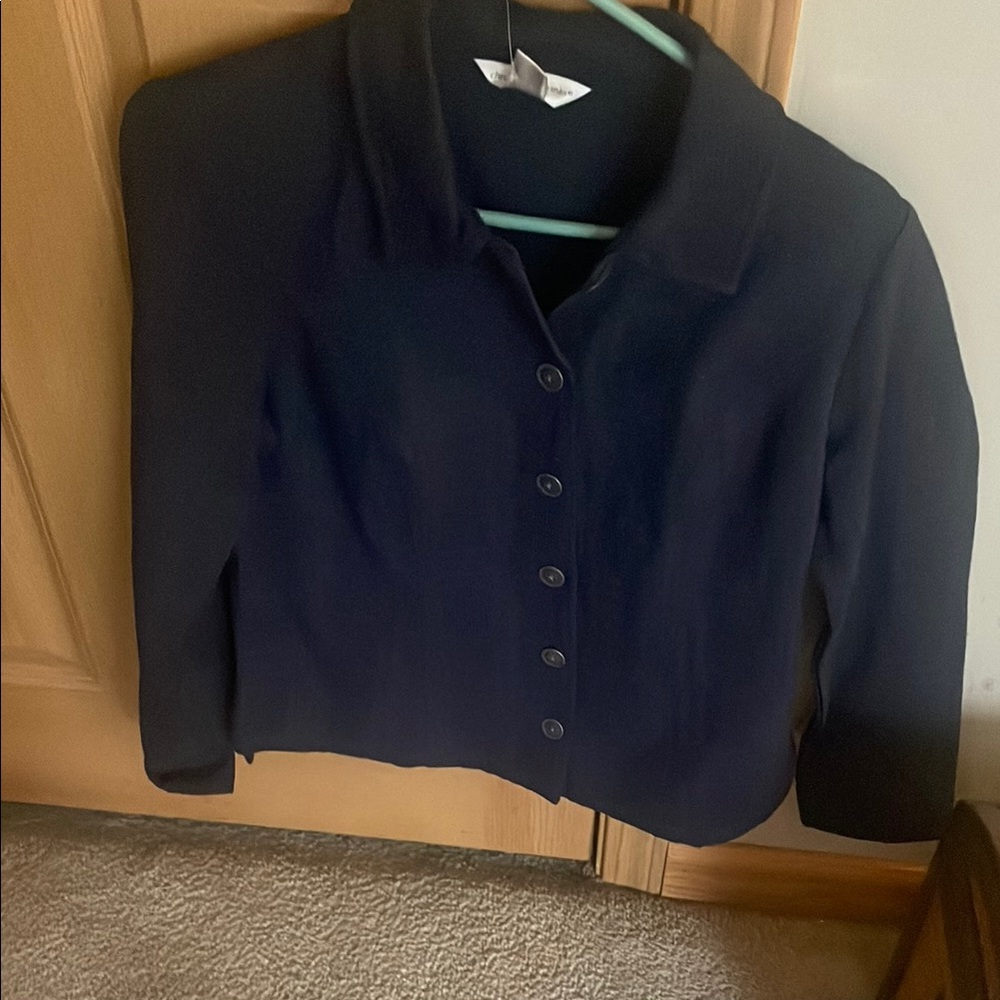 Christopher & Banks Blue 3/4 Sleeve Notched Collar Top